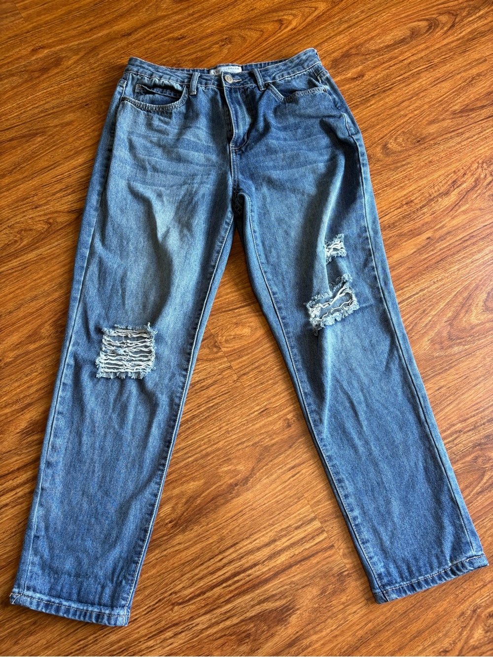 YMI Distressed Straight Leg Jeans in Classic Blue Authentic Denim